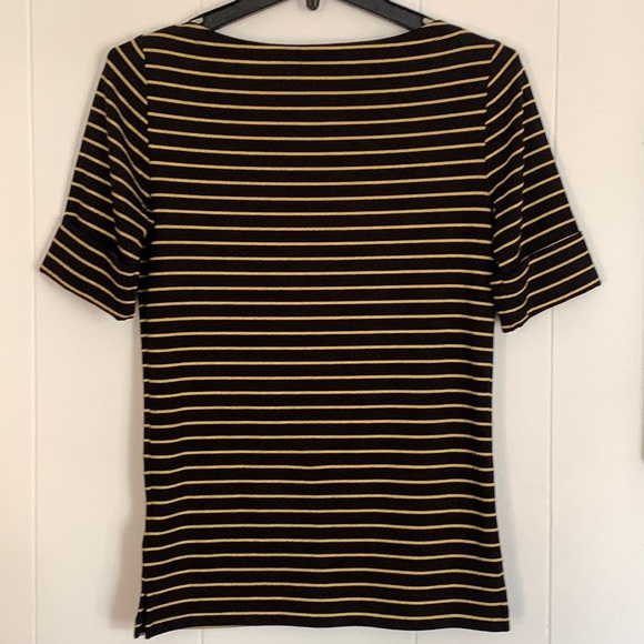 🖤Lauren Ralph Lauren Boat Neck Top Black w/ Gold Sparkling Stripes Cotton NEW🖤 - Picture 3 of 12